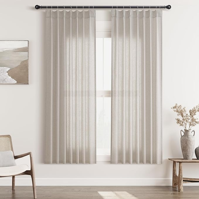Apricot Pinch Pleat Linen Curtains 63 Inch Length 2 Panels Set for Bedroom Dinging Room Semi Shee... | Amazon (US)