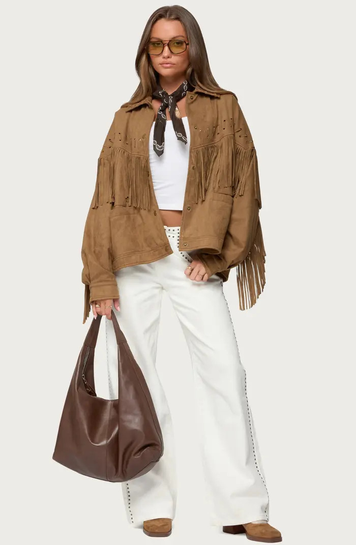 Evonka Fringe Faux Suede Jacket | Nordstrom
