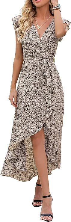 GRECERELLE 2026 Women's Spring Summer Boho Floral Print V-Neck Faux Wrap Maxi Dress for Wedding G... | Amazon (US)