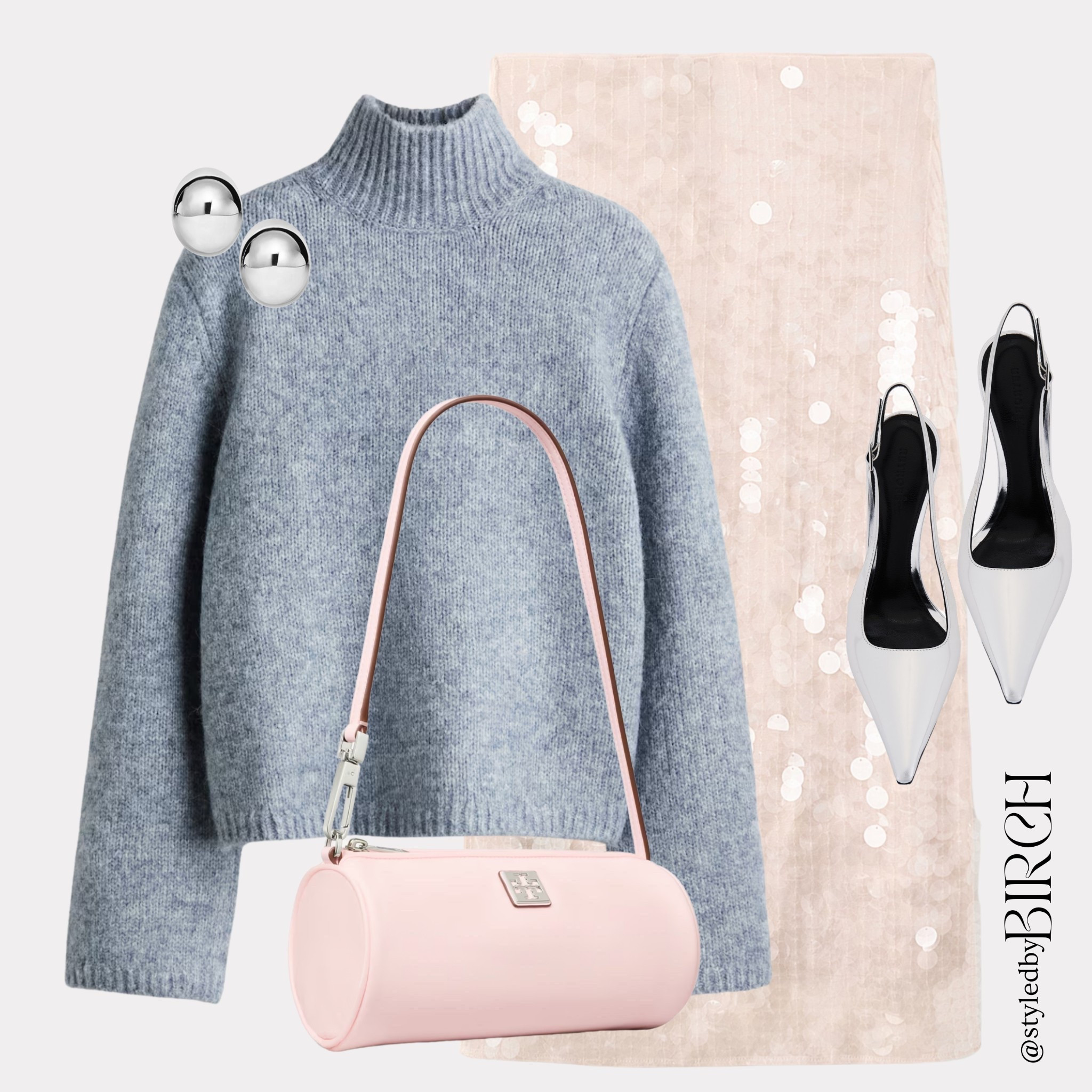Proof that New Year’s outfits don’t have to be loud to make an impact. Modest, elegant and still festive ✨

Tags 🏷️ 
Grey knit turtleneck jumper, Sequin midi skirt in champagne nude, Silver pointed slingback heels, Blush pink shoulder bag, Silver statement stud earrings 

#LTKdatenight #LTKpartywear #LTKmodest