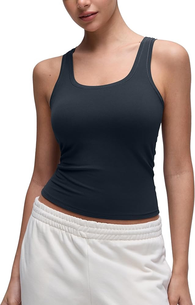 CRZ YOGA Softembrace Scoop Neck Tank Tops for Women - Casual Going Out Soft Double Lined Crop Bas... | Amazon (US)