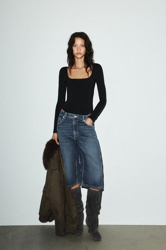 SQUARE NECK POLYAMIDE BODYSUIT | Zara US