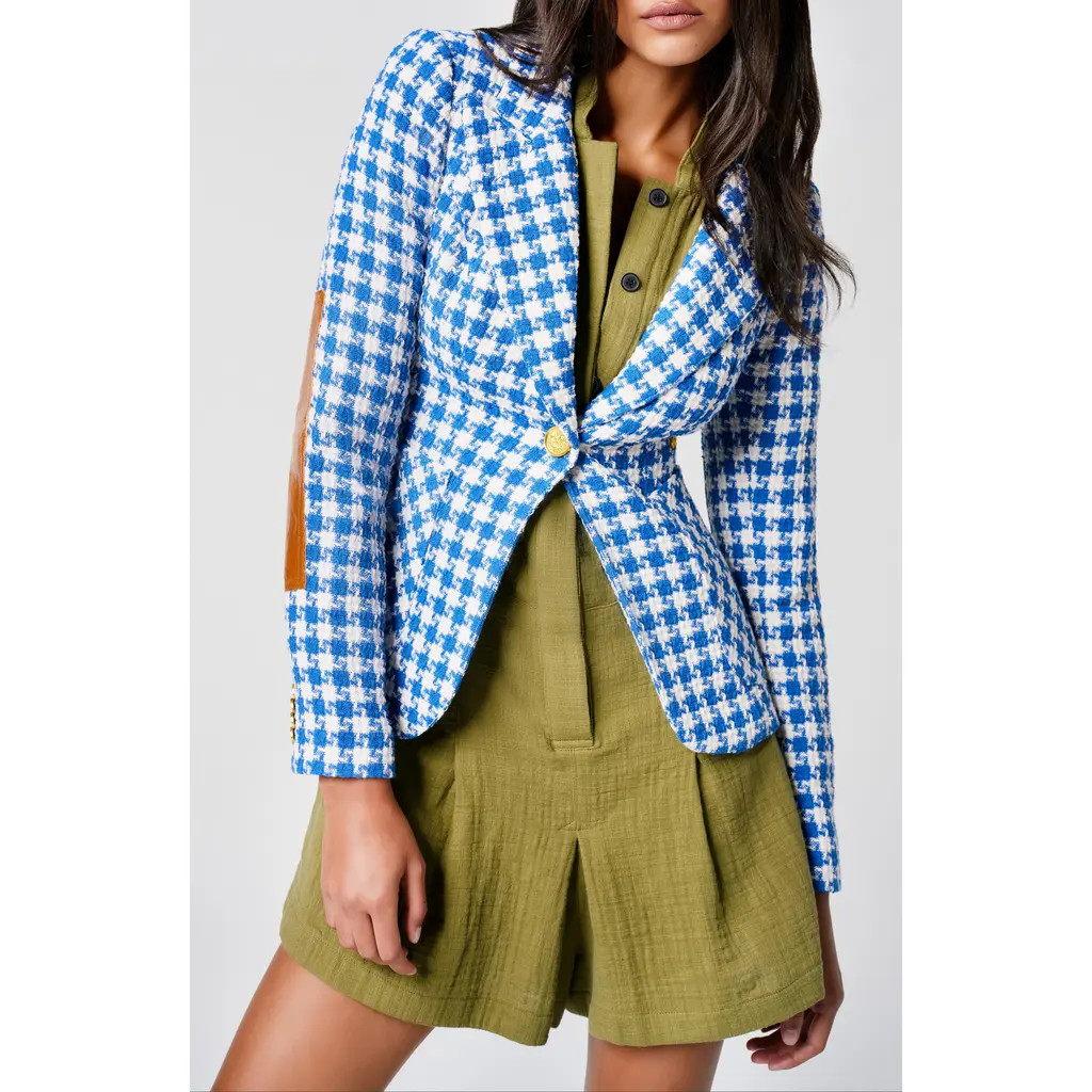 Smythe Houndstooth Check Cotton Blend Blazer in Azure Houndstooth at Nordstrom, Size 2 | Nordstrom