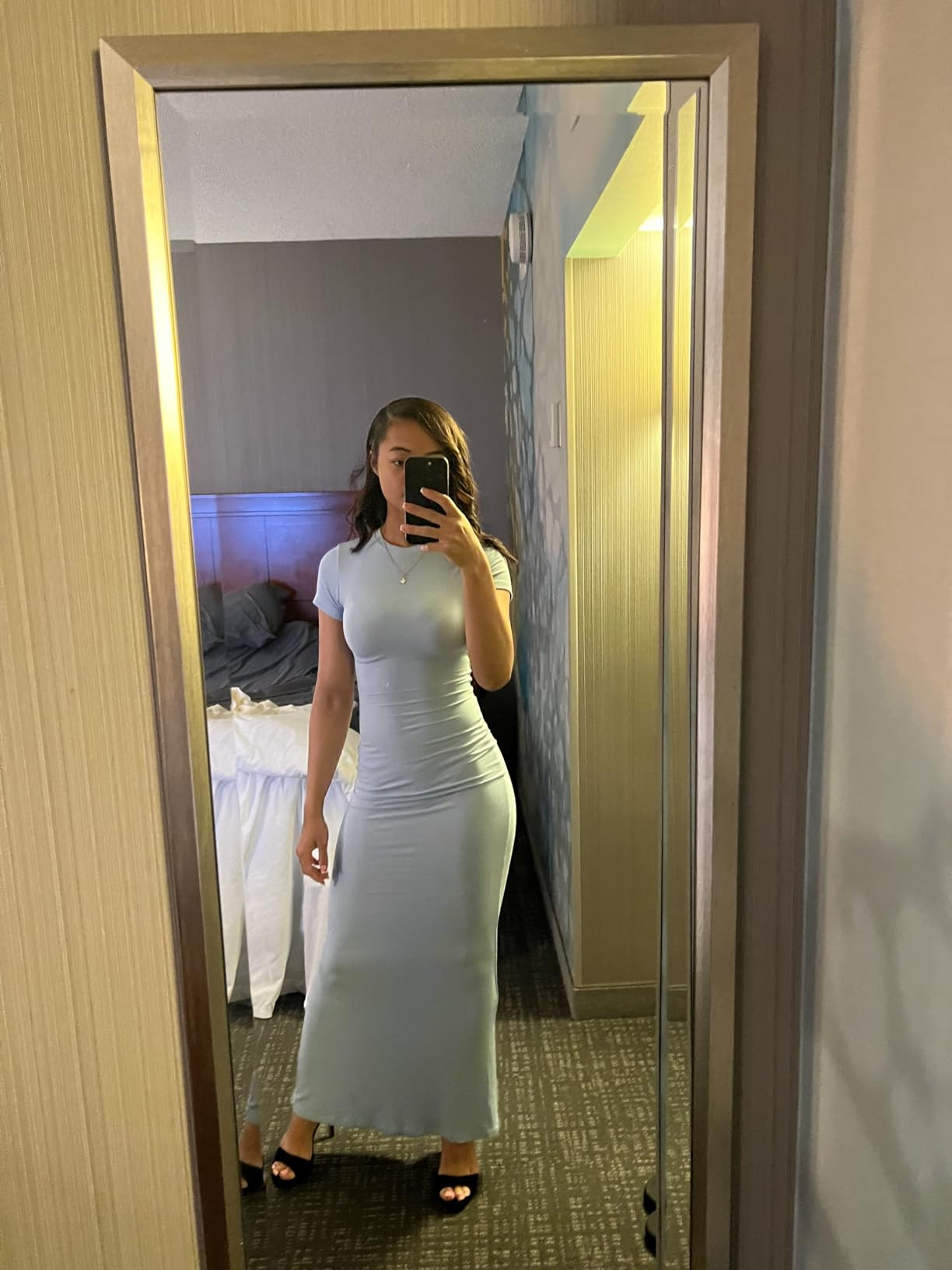 REORIA Women's Basic Summer Casual Lounge Long Dress Elegant Short Sleeve Crew Neck Bodycon Maxi ... | Amazon (US)