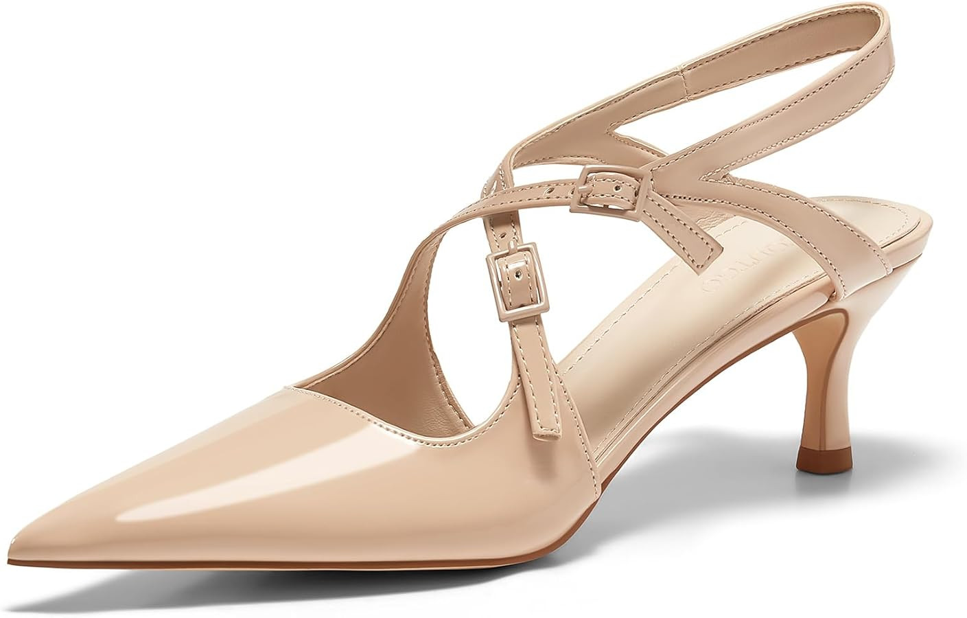 Coutgo Womens Slingback Kitten Heels Pointed Toe Criss Cross Pumps Buckle Office Dress Shoes | Amazon (US)