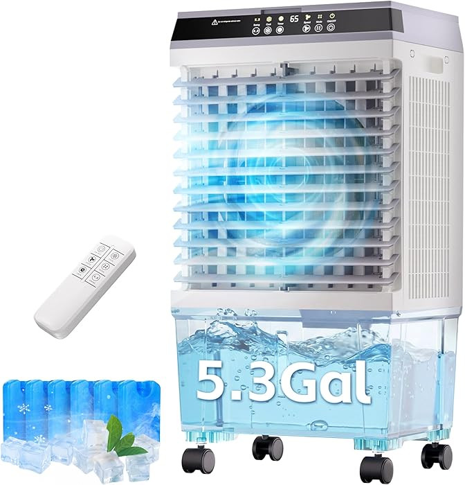 AKIRES 1800CFM Swamp Cooler,3-IN-1 Evaporative Air Cooler with 5.3 Gal Water Tank,6 Ice Packs,Eva... | Amazon (US)