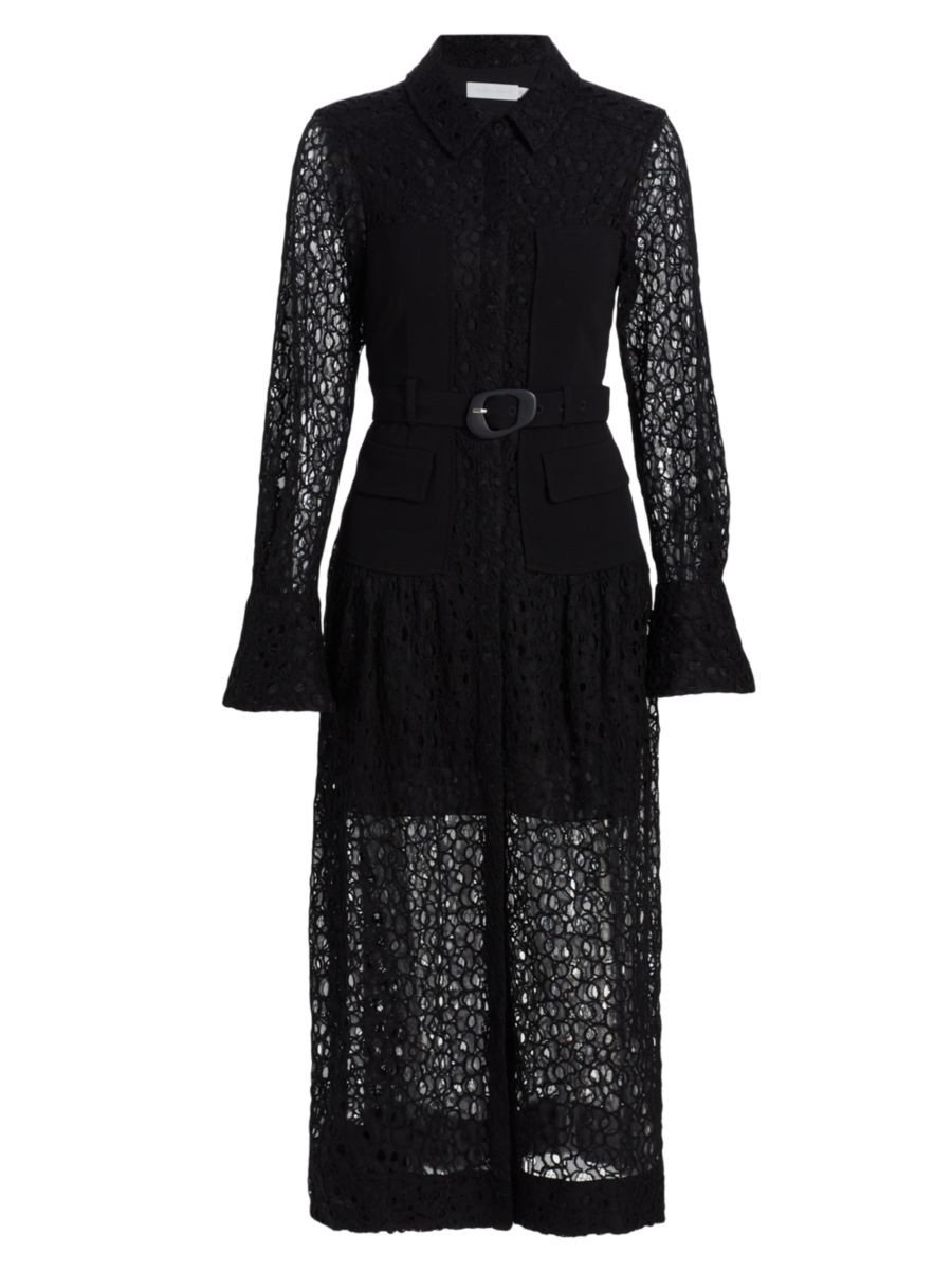Jonathan Simkhai Zuma Cotton-Blend Lace Patchwork Shirtdress | Saks Fifth Avenue