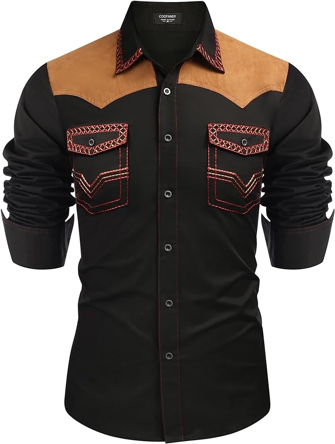 COOFANDY Men's Western Cowboy Shirt Embroidered Long Sleeve Slim Fit Casual Cotton Button Down Hi... | Amazon (US)