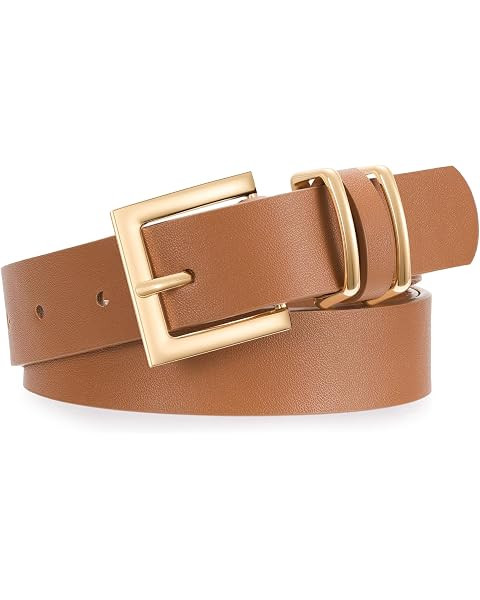SANSTHS Women's Leather Belt for Jeans Pants Dresses Fashion Ladies Belt Square Gold/Silver Buckl... | Amazon (US)