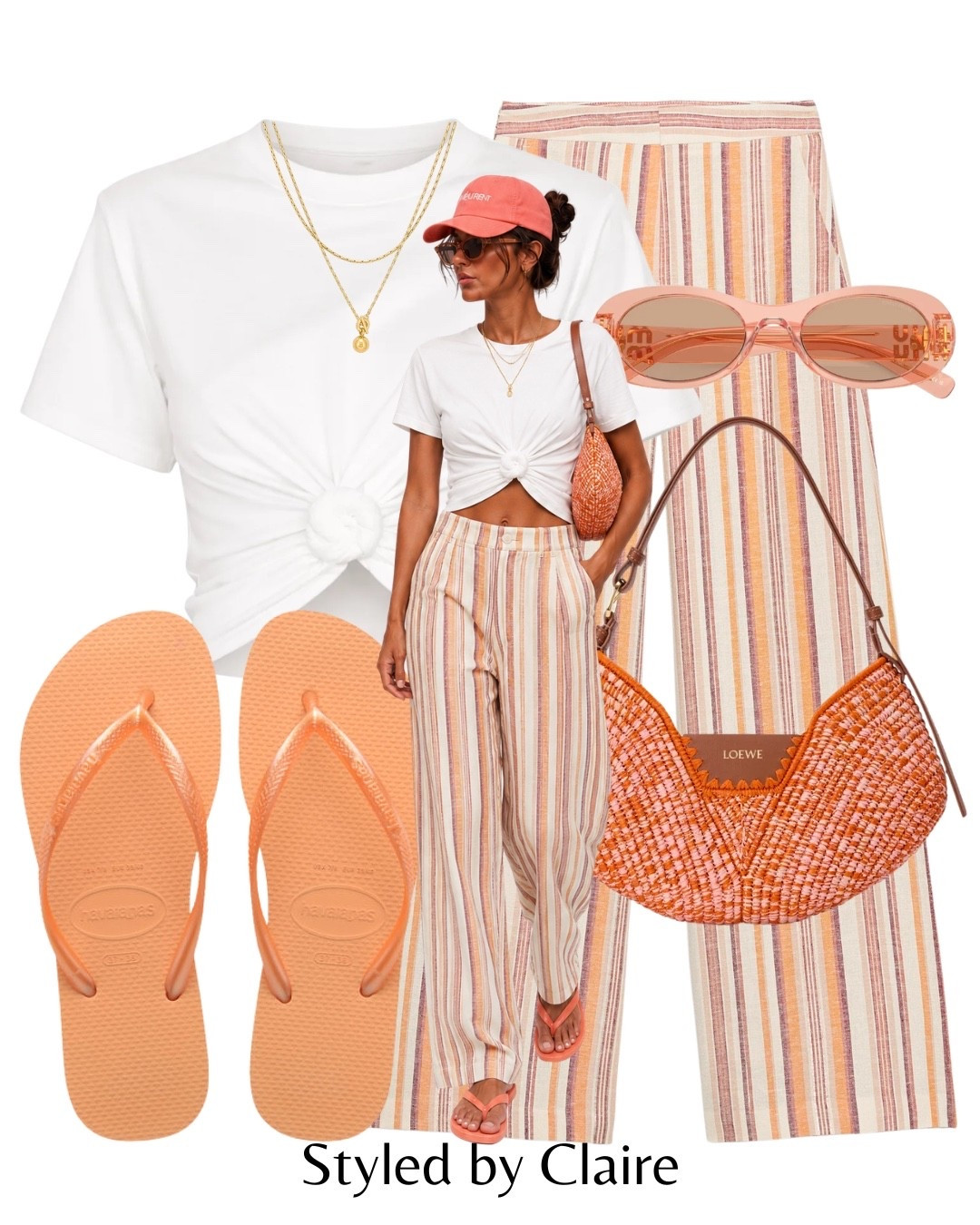 🍑 OUTFIT!!
Tags: Zara stripe wide leg trousers havaianas peach orange Loewe raffia bag miu miu sunglasses knot tie front white tshirt top cap necklace fashion cool girl summer inspo outfit ideas brunch style casual Ibiza Barcelona

#LTKstyletip #LTKsummer #LTKshoes