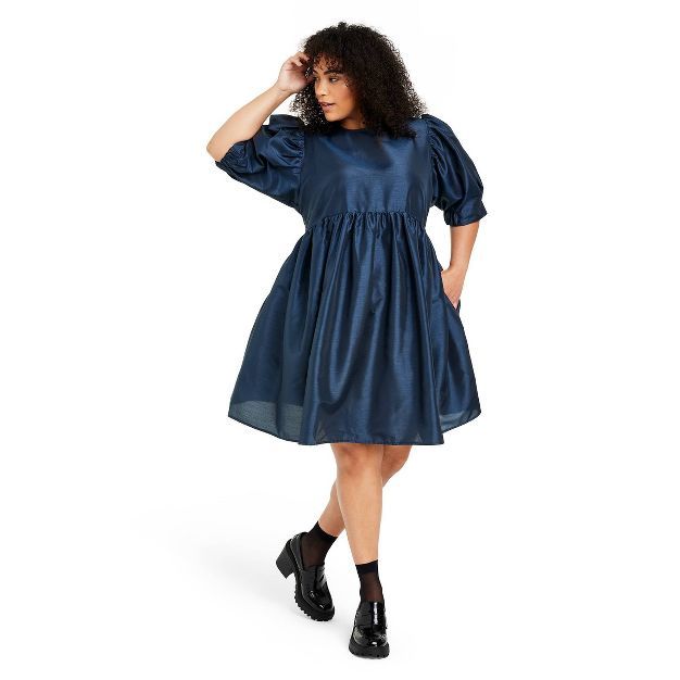 Women's Textured Puff Sleeve Mini Dress - Kika Vargas x Target Navy | Target
