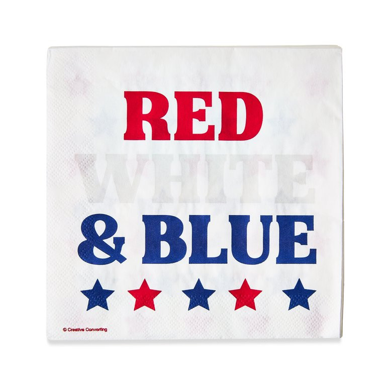 Patriotic Red, White & Blue 6.5" Paper Napkins with Matching Stars, 16 Count, by Way To Celebrate... | Walmart (US)