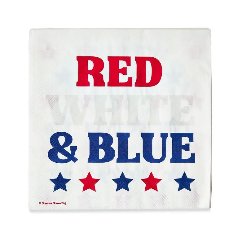 Patriotic Red, White & Blue 6.5" Paper Napkins with Matching Stars, 16 Count, by Way To Celebrate | Walmart (US)
