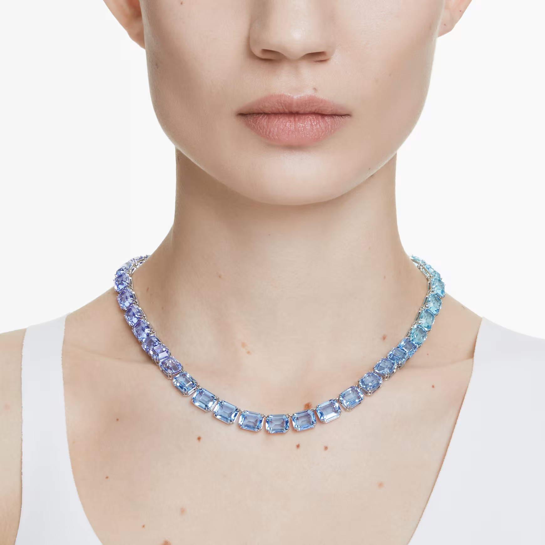 Millenia Tennis necklace, Octagon cut, Color gradient, Blue, Rhodium plated by SWAROVSKI | SWAROVSKI