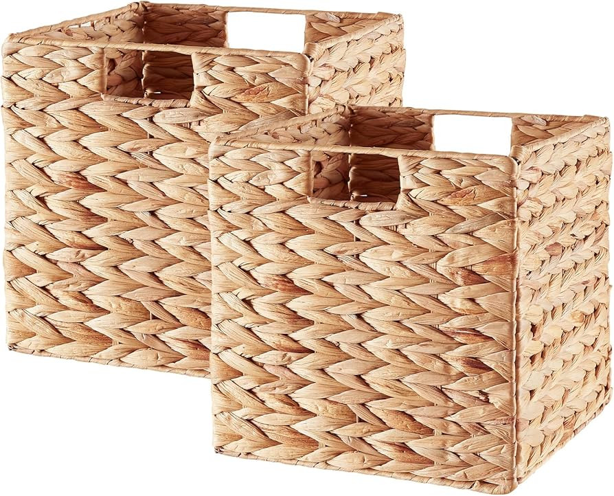 Vagusicc Wicker Storage Basket, Set of 2 Water Hyacinth Storage Baskets, Foldable Wicker Basket 1... | Amazon (US)