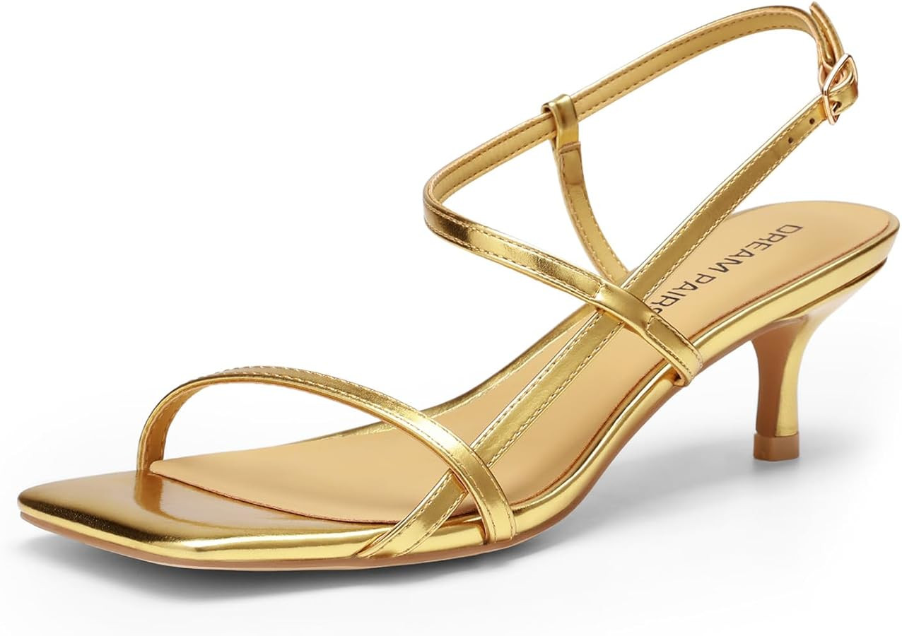 DREAM PAIRS Women's Low Kitten Heels Square Open Toe Ankle Strap Party Wedding Dressy Sandals Sho... | Amazon (US)