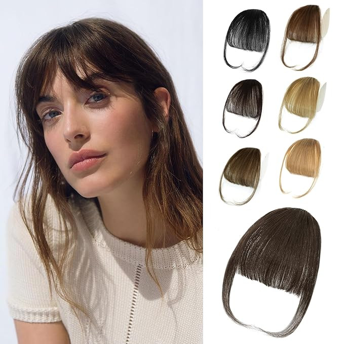 NAYOO Bangs Hair Clip- Darkest Brown Fake Bangs 100% Real Human Hair Extensions Wispy Bangs for W... | Amazon (US)