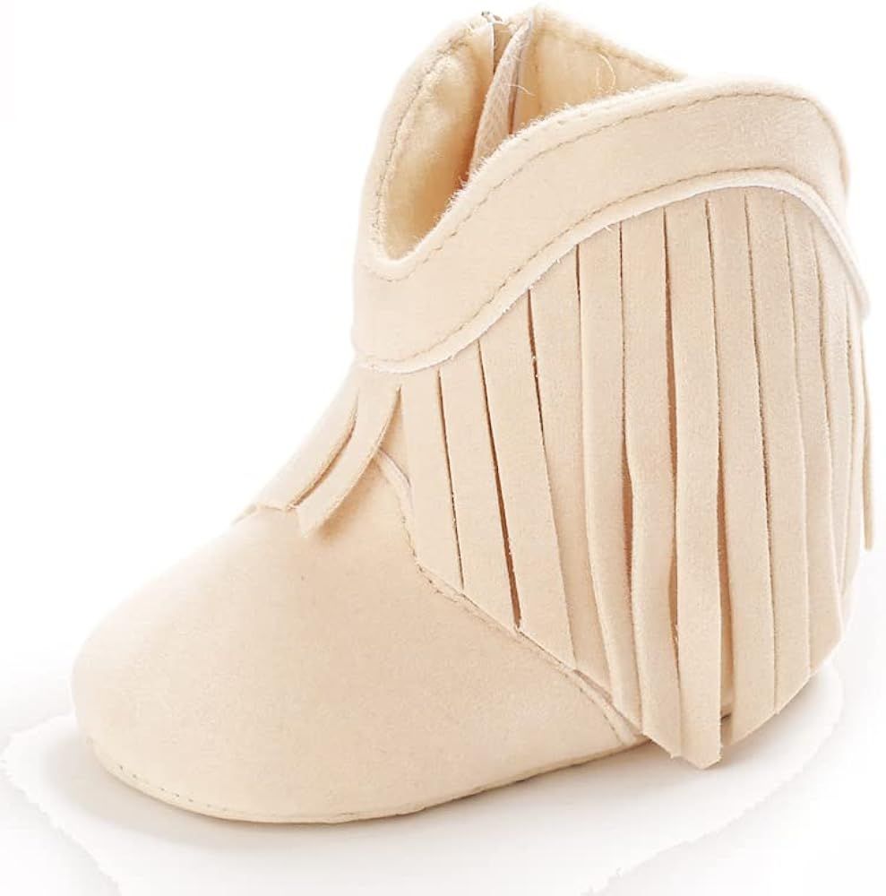 Baby Girls Cowboy Tassel Boots Side Zipper Moccasins Soft Bottom Non-Slip Toddler Shoe | Amazon (US)