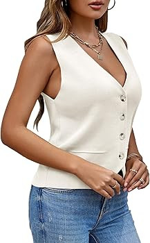 Saodimallsu Womens Sleeveless Sweater Vest Knit V Neck Button Fashion Casual Loose Spring Summer ... | Amazon (US)