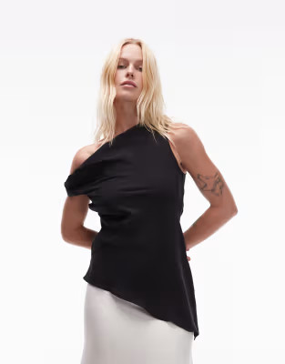 Topshop super soft cupro twist detail asymmetric top in black | ASOS (Global)