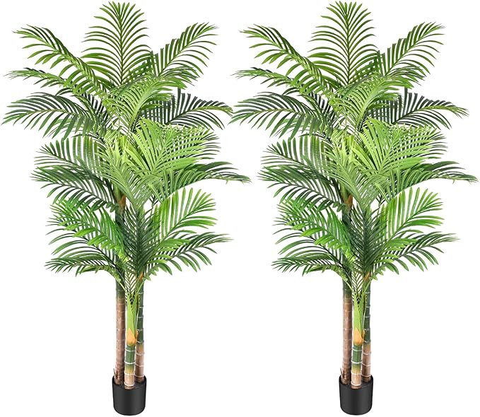 6ft Tall Triple Golden Cane Palm Artificial Tree Large Tropical Palm Tree UV Resistant Fake Plant... | Amazon (US)