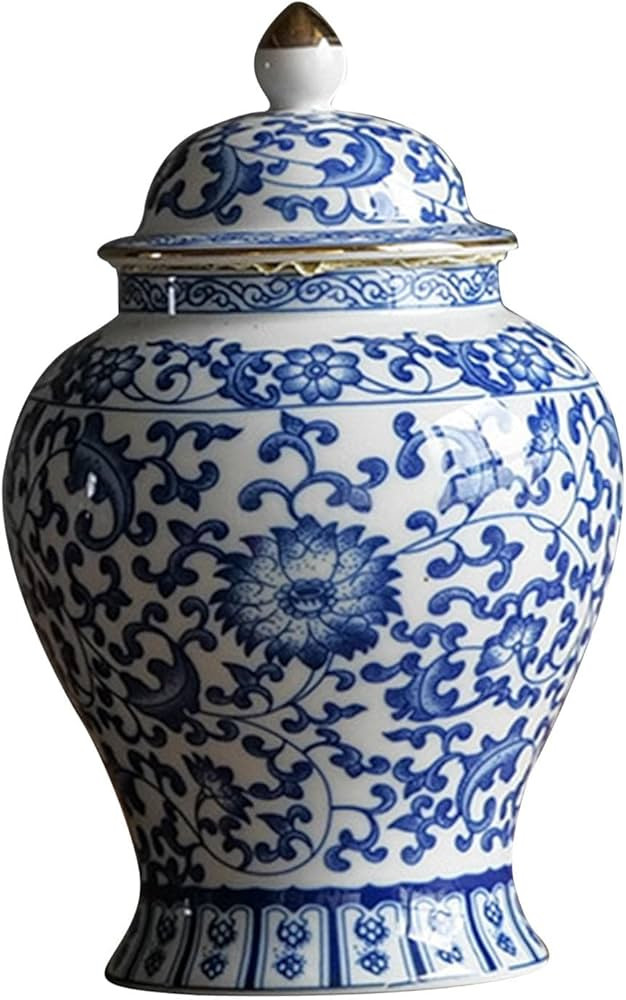Blue and White Ginger Jar, Ceramic Chinoiserie Decorative Jars for Home, Office, Flower Vase Poce... | Amazon (US)