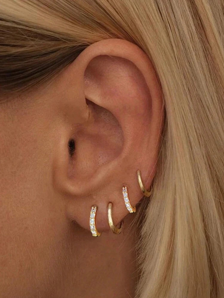 4pcs Set Of Elegant Multi-Size Cubic Zirconia Earrings, Minimalist & Chic Design, Suitable For Wo... | SHEIN