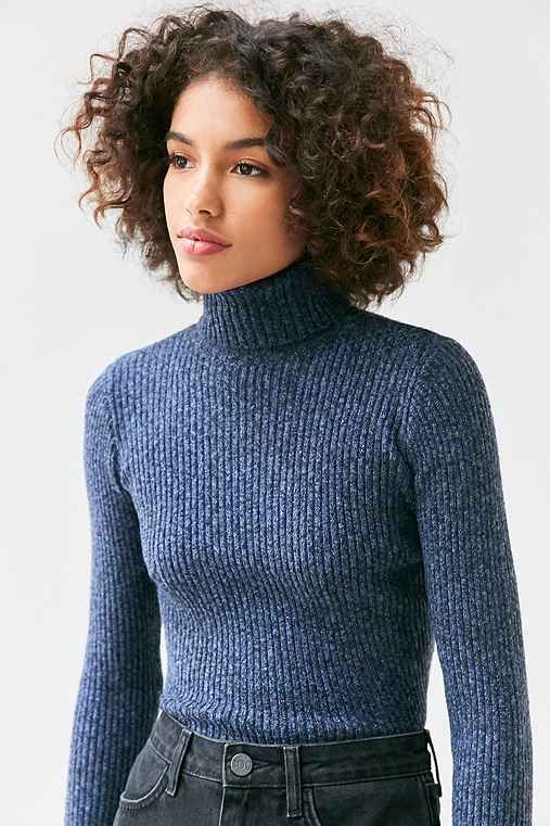 BDG Cassandra Ribbed Turtle Neck Sweater,BLUE,XS | Urban Outfitters US