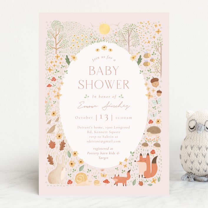 "Baby shower in the forest" - Customizable Baby Shower Invitations in Pink by Sabrin Deirani. | Minted