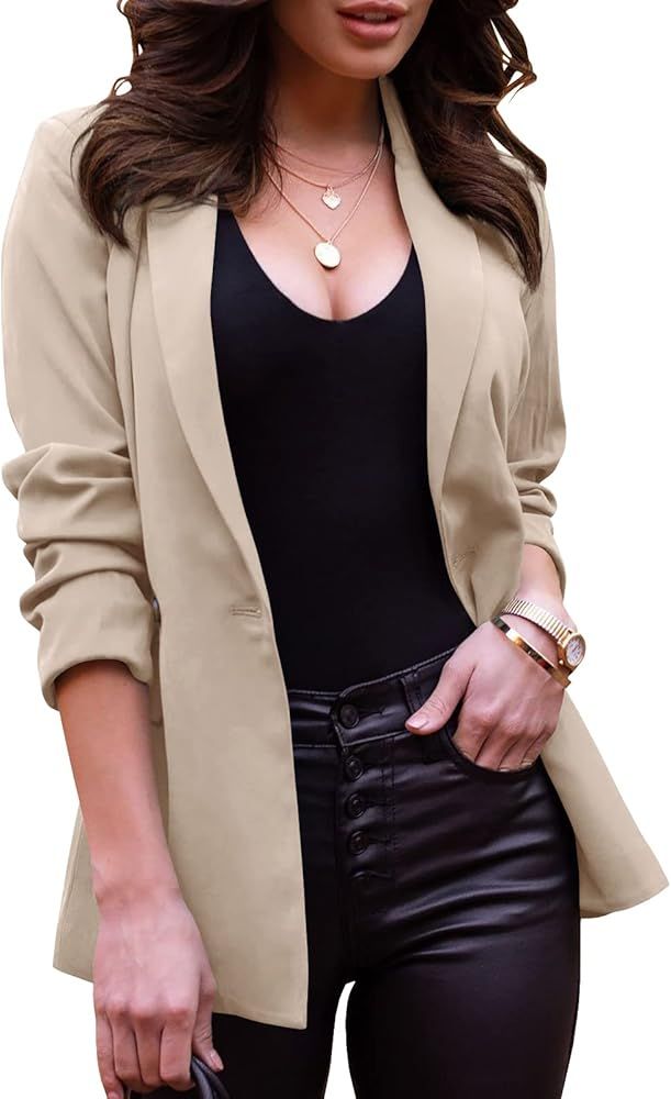 Womens Casual Blazers Long Sleeve Oversized Open Front Business Lapel Button Work Office Jackets | Amazon (US)