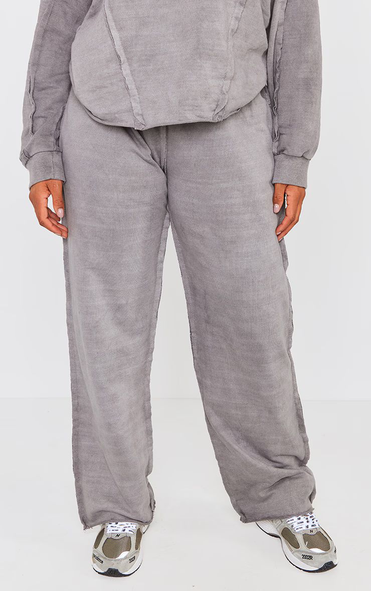 Grey Washed Oversized Raw Edge Seam Detail Wide Leg Sweatpants | PrettyLittleThing US