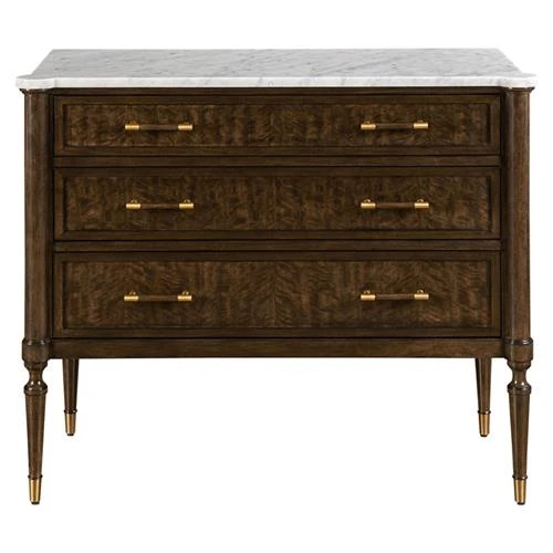 Melrose French Country White Marble Mink Brown Wood Bachelor Chest | Kathy Kuo Home