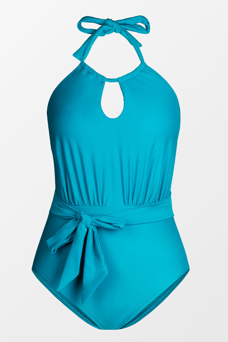 Spring Macaron Solid High Neck Plus Size One Piece Swimsuit | Cupshe
