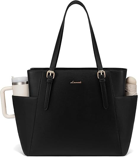 LOVEVOOK Laptop Tote Bag for Women With Large Cup Holder, Leather Work Tote Bag for Women,17.3 In... | Amazon (US)