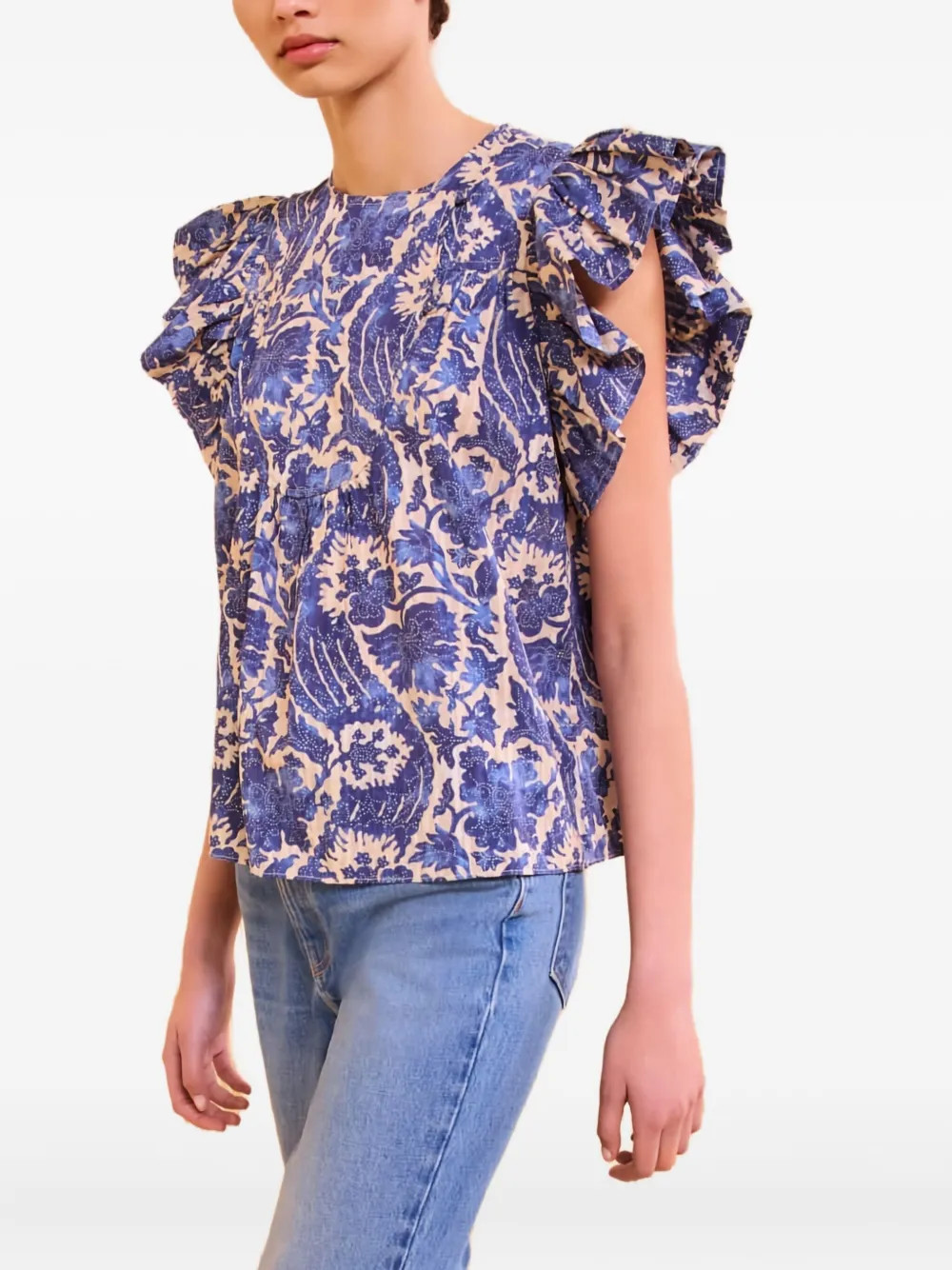 Ulla Johnson floral-print ruffled blouse - Blue | Farfetch Global