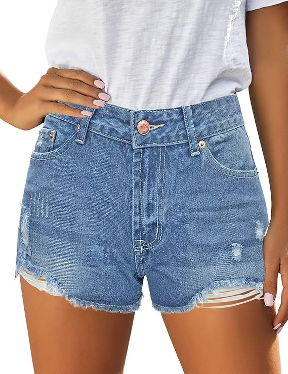 Utyful Women's Casual Summer Ripped Washed Distressed Stretch Denim Jean Shorts | Amazon (US)