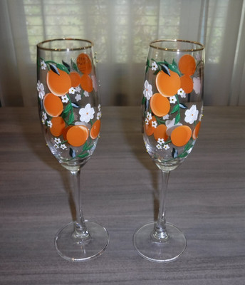 Set of 2  Champagne Flutes Stemmed Mimosa Handpainted Oranges w/Rhinestones  NEW | eBay US