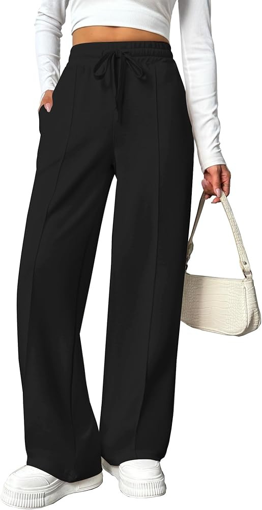 PINSPARK Wide Leg Sweatpants Women High Waisted Baggy Sweat Pants Elastic Elevated Seams Loose Ac... | Amazon (US)