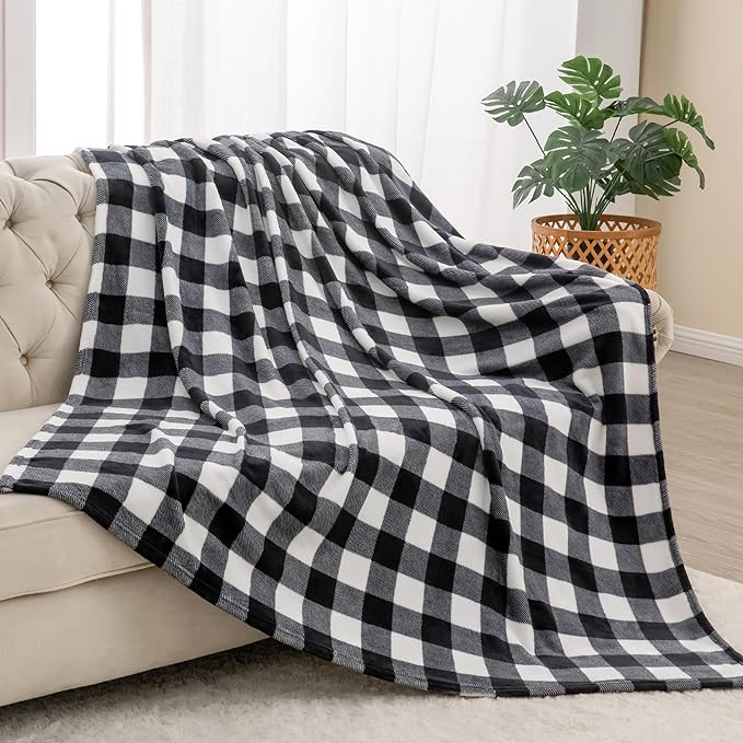 BEDELITE Fleece Throw Blanket for Couch Sofa Bed, Buffalo Plaid Decor Black and White Checkered B... | Amazon (US)
