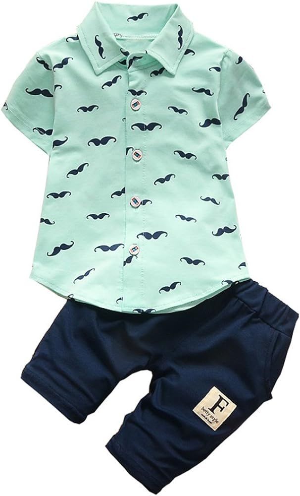 Summer Clothes Newborn Baby Outfit Shirts for Boys Sets Short Sleeve Shirt +Pant 2pcs Suit | Amazon (US)