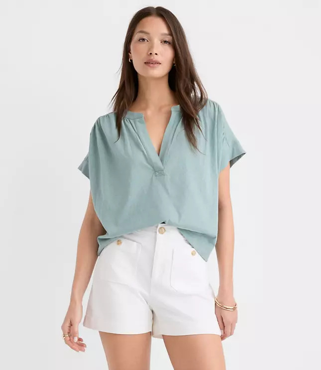 Split Neck Mixed Media Top | LOFT