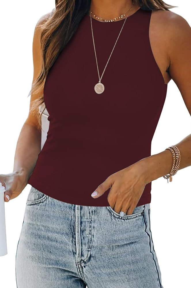 Womens Halter Tops Summer Sleeveless Shirts Sexy High Neck Fitted Tops Racer Back Tank Tops Blous... | Amazon (US)