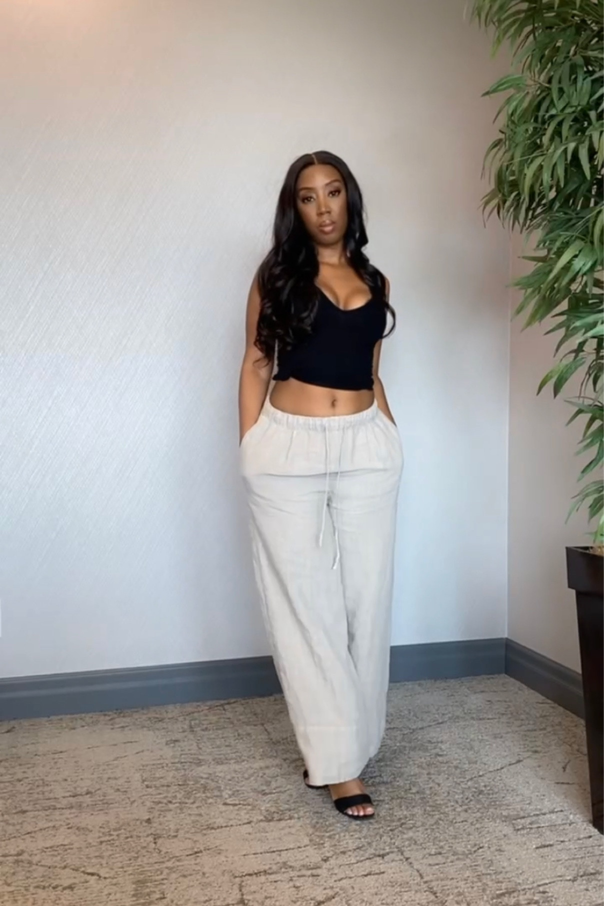 Exact wide leg linen pants are from Zara 4043/243 posted a similar pair below 