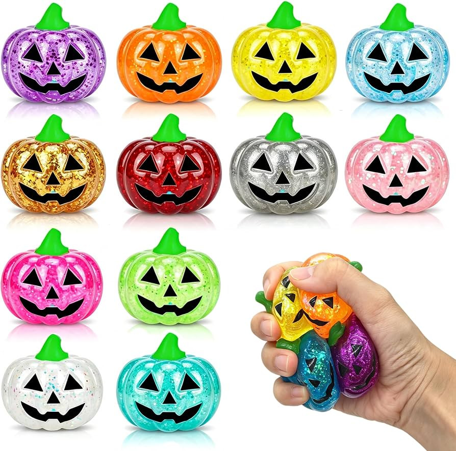 8 Pack Halloween Squishy Toys, Glitter Pumpkin Sensory Fidget Toys | Amazon (US)
