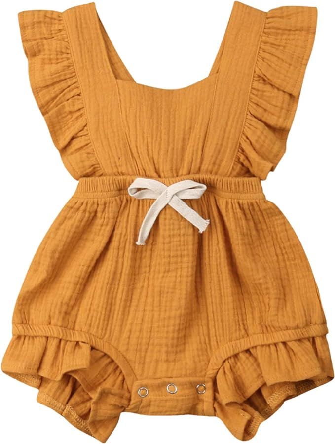 VISGOGO Toddler Baby Girl Ruffled Rompers Sleeveless Cotton Romper Bodysuit Jumpsuit Clothes | Amazon (US)
