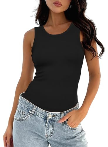 Darong Women's Summer Sleeveless Tank Top Striped Form Fitting Crew Neck Ribbed Knit Basic Cami Shirts | Amazon (US)