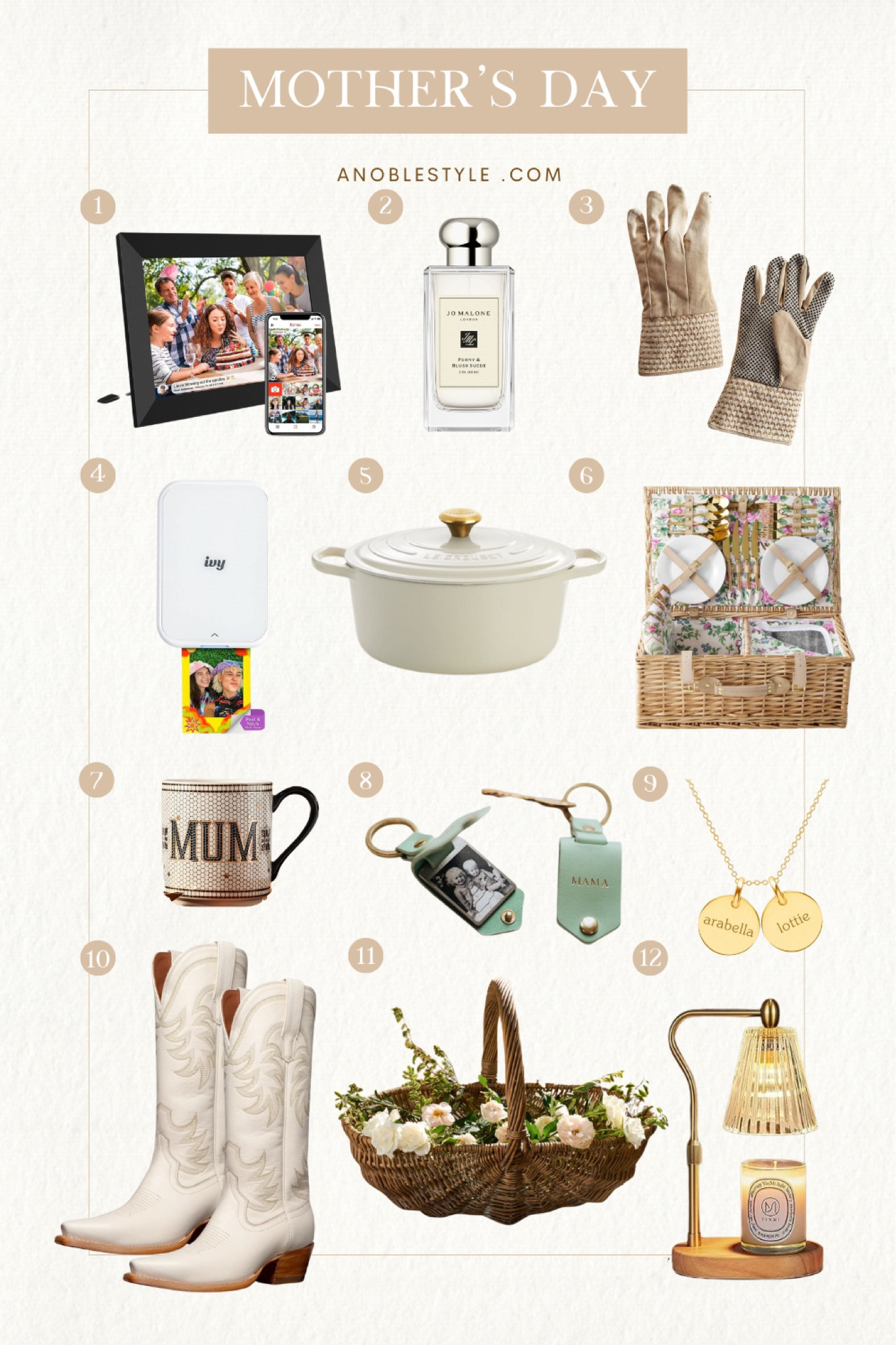 Mother’s Day Gift Guide. Gift ideas for all of the moms in your life! 


Digital picture frame, jo Malone perfume, garden gloves, portable mini photo printer, canon ivy, Dutch oven, picnic basket, mum coffee mug, personalized keychain, personalized necklace, cowboy boots, cowgirl boot, wicker garden basket, candle warmer lamp

#LTKStyleTip #LTKGiftGuide #LTKHome