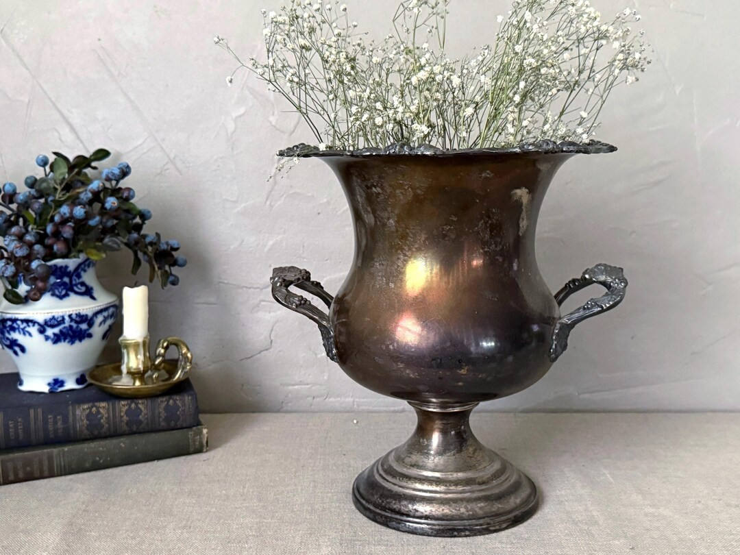 Beautiful Vintage Heavy Patina Silver Plate Decorative Grape and Leaf Design Urn W/ Handles - Cha... | Etsy (US)