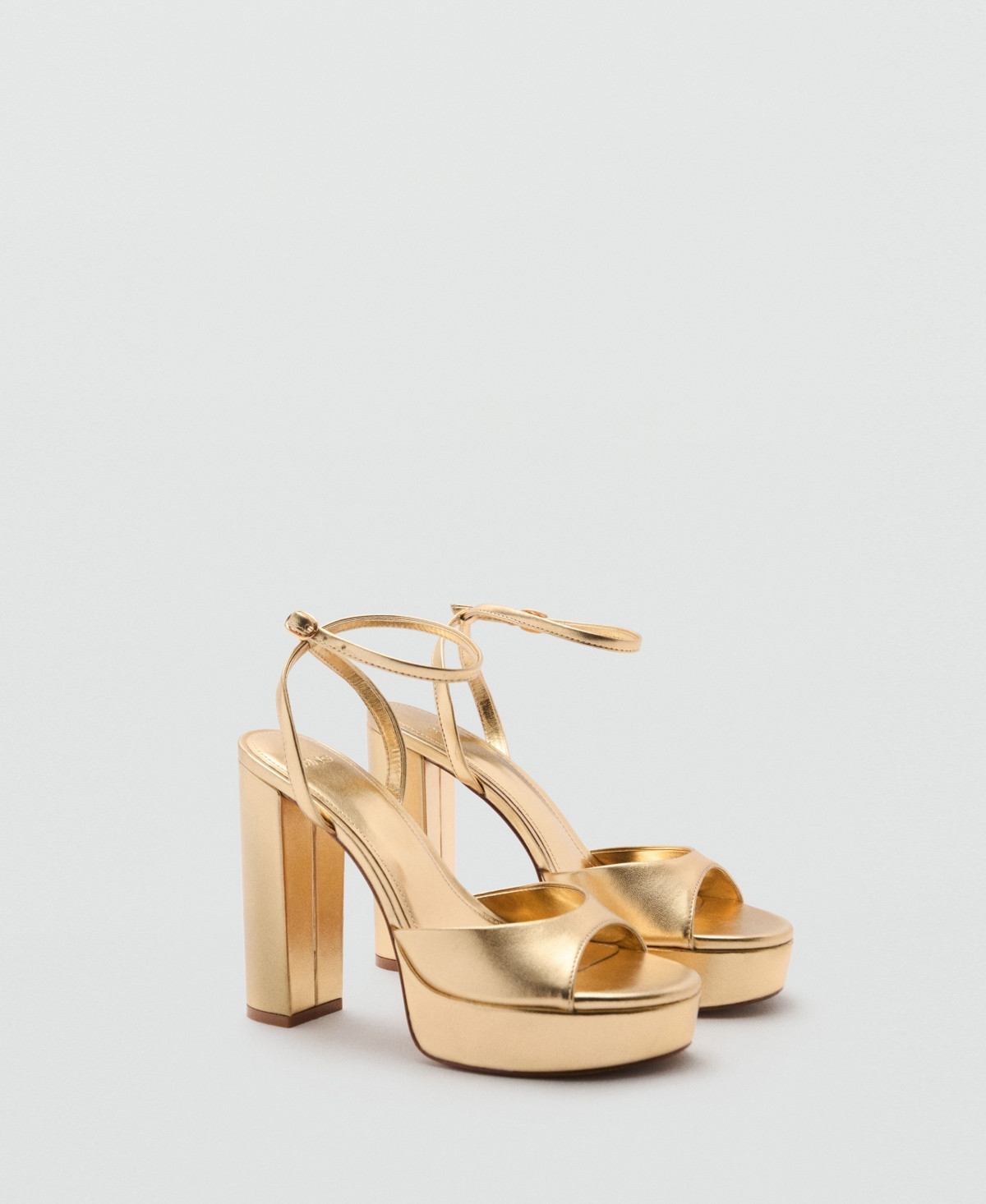 Mango Women's Metallic-Effect Heeled Sandals - Gold | Macy's