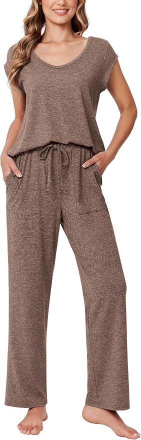 Ekouaer Womens Pajamas Set Short Sleeve Sleepwear Long Pants Lounge Set 2 Piece Pjs Soft Loungewe... | Amazon (US)